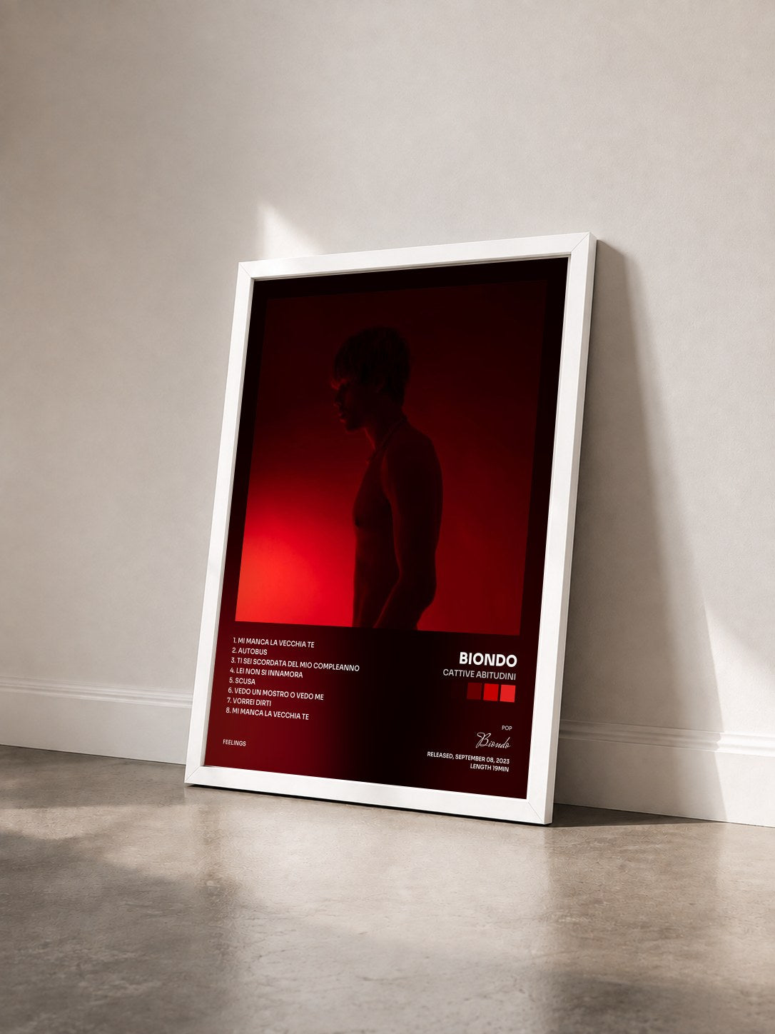 #blanc Tableau de l'album cattive abitudini de Biondo vu de trois quarts, cadre blanc