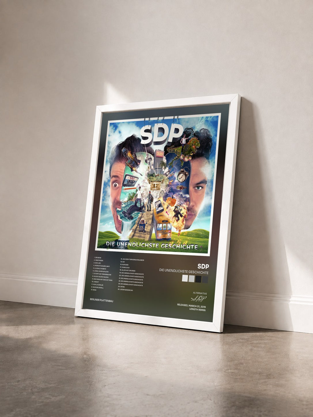#blanc Tableau de l'album Die Unendlichste Geschichte de SDP vu de trois quarts, cadre blanc