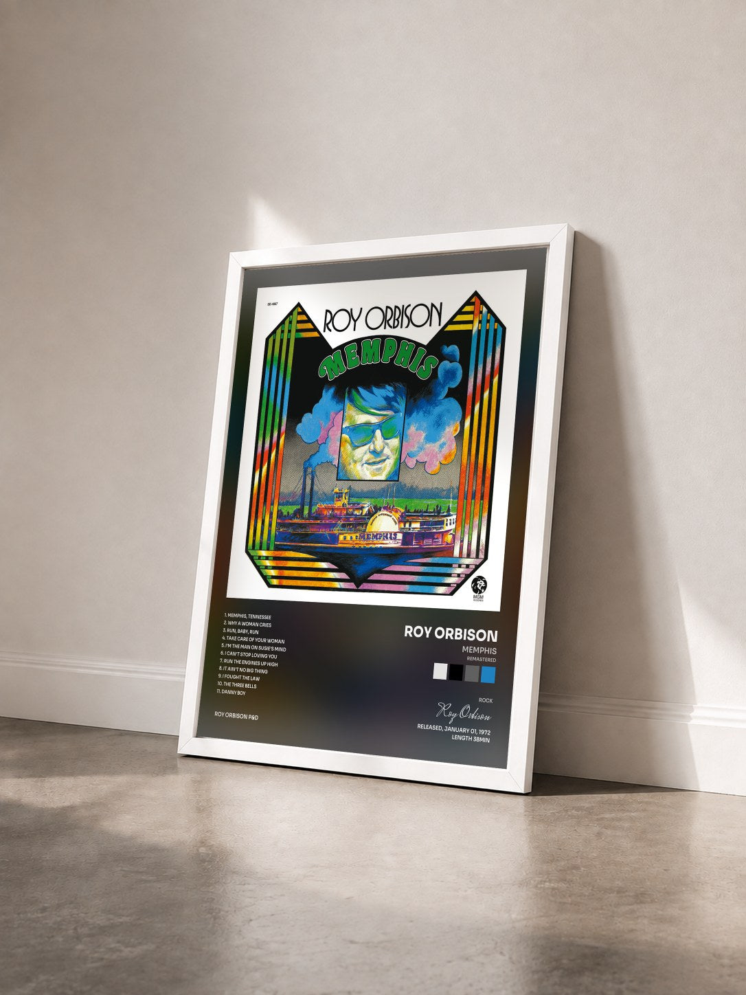 #blanc Tableau de l'album Memphis (Remastered) de Roy Orbison vu de trois quarts, cadre blanc
