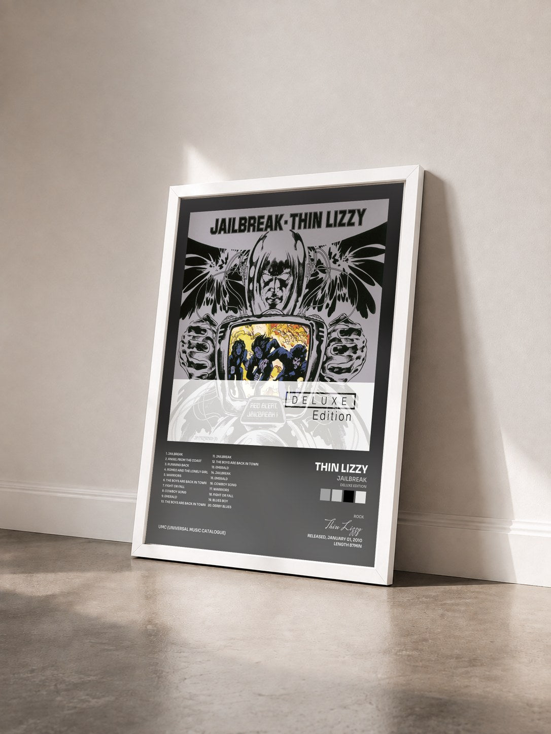 #blanc Tableau de l'album Jailbreak (Deluxe Edition) de Thin Lizzy vu de trois quarts, cadre blanc