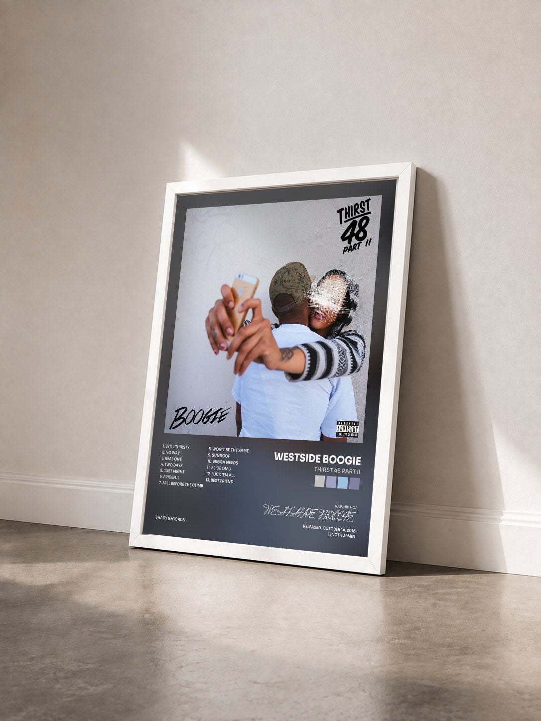 #blanc Tableau de l'album Thirst 48 Part II de WESTSIDE BOOGIE vu de trois quarts, cadre blanc