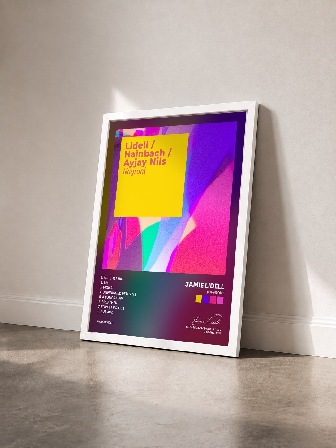 #blanc Tableau de l'album Nagroni de Jamie Lidell vu de trois quarts, cadre blanc