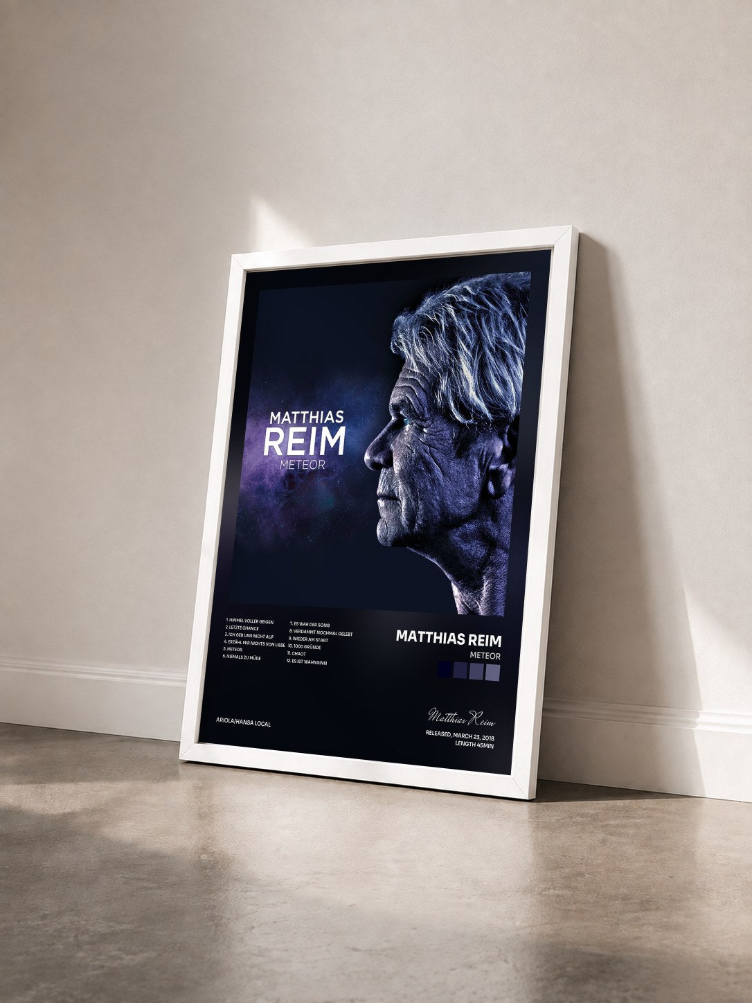 #blanc Tableau de l'album Meteor de Matthias Reim vu de trois quarts, cadre blanc