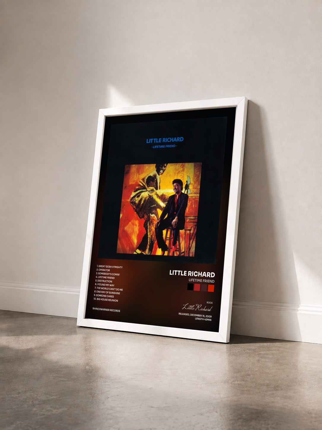 #blanc Tableau de l'album Lifetime Friend de Little Richard vu de trois quarts, cadre blanc
