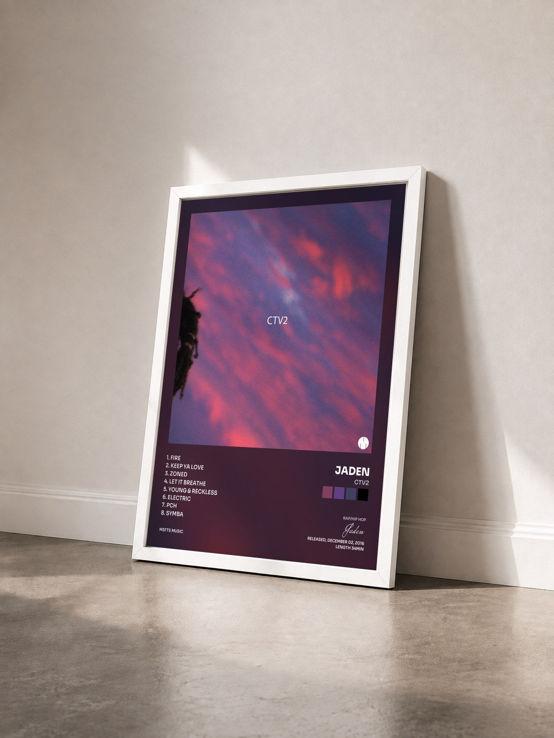 #blanc Tableau de l'album CTV2 de Jaden vu de trois quarts, cadre blanc