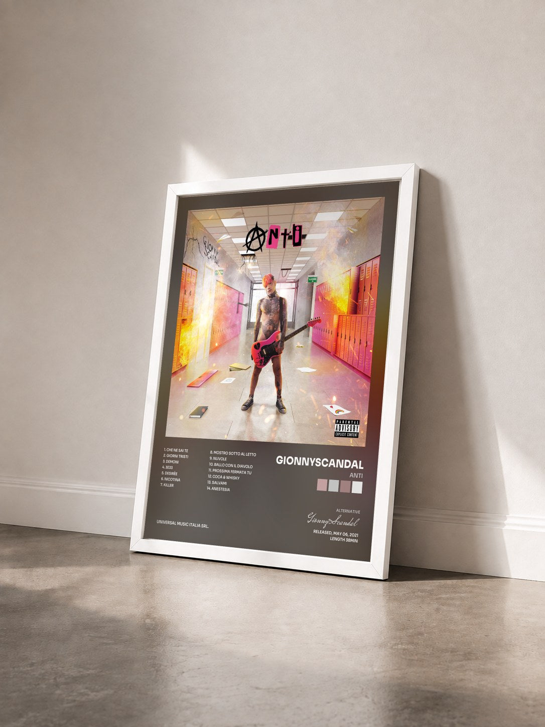 #blanc Tableau de l'album ANTI de GionnyScandal vu de trois quarts, cadre blanc