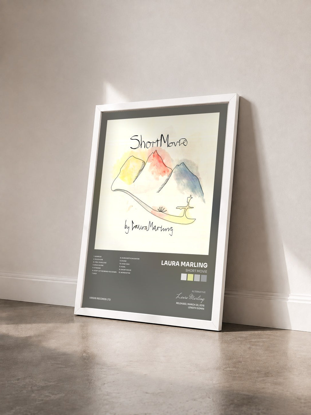 #blanc Short Movie by Laura Marling as a framed art print seen at an angle, white frame