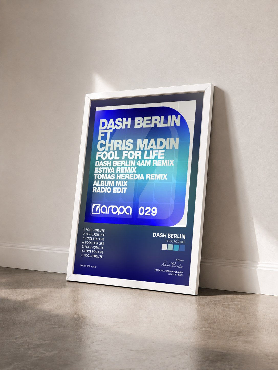 #blanc Tableau de l'album Fool For Life de Dash Berlin vu de trois quarts, cadre blanc