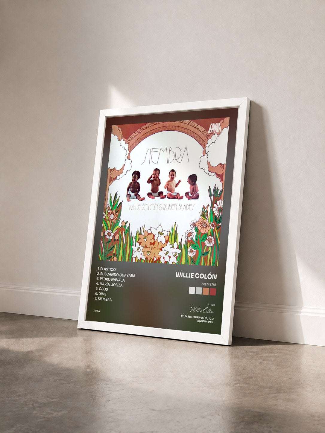 #blanc Tableau de l'album Siembra de Willie Colón vu de trois quarts, cadre blanc