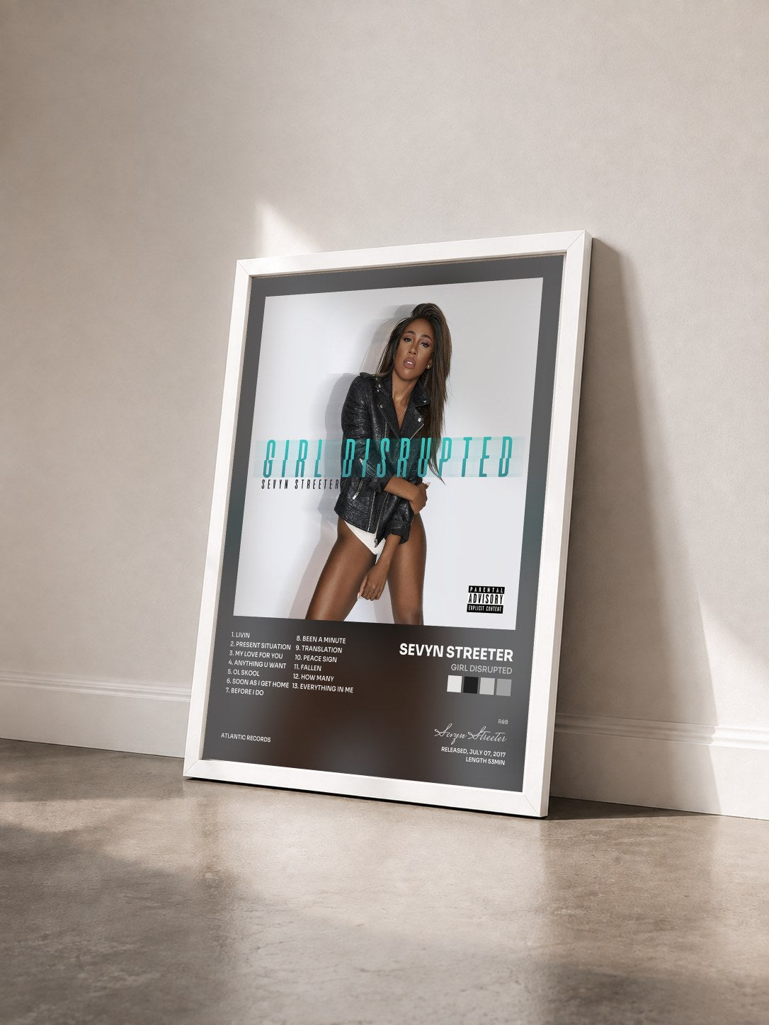 #blanc Tableau de l'album Girl Disrupted de Sevyn Streeter vu de trois quarts, cadre blanc