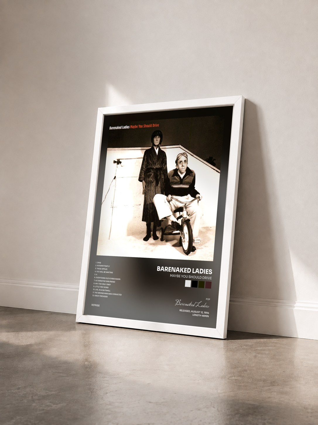 #blanc Tableau de l'album Maybe You Should Drive de Barenaked Ladies vu de trois quarts, cadre blanc
