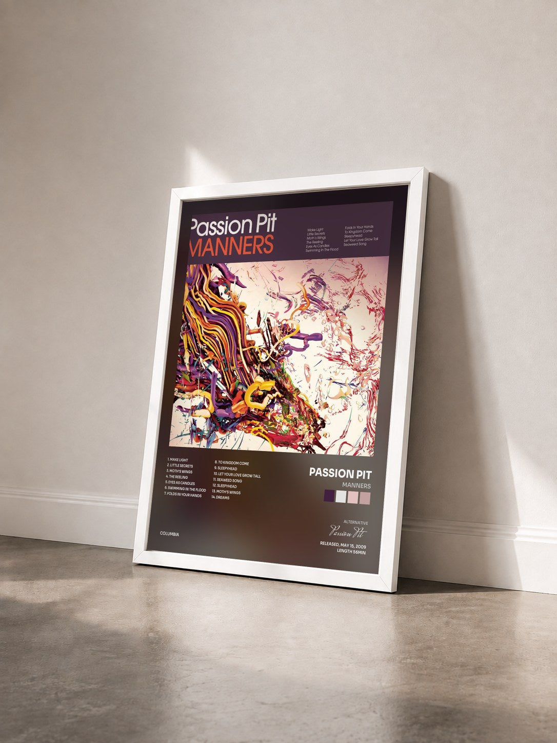 #blanc Tableau de l'album Manners de Passion Pit vu de trois quarts, cadre blanc