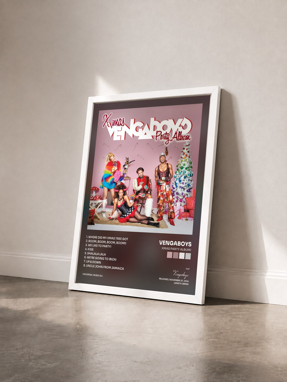 #blanc Tableau de l'album Xmas Party Album! de Vengaboys vu de trois quarts, cadre blanc