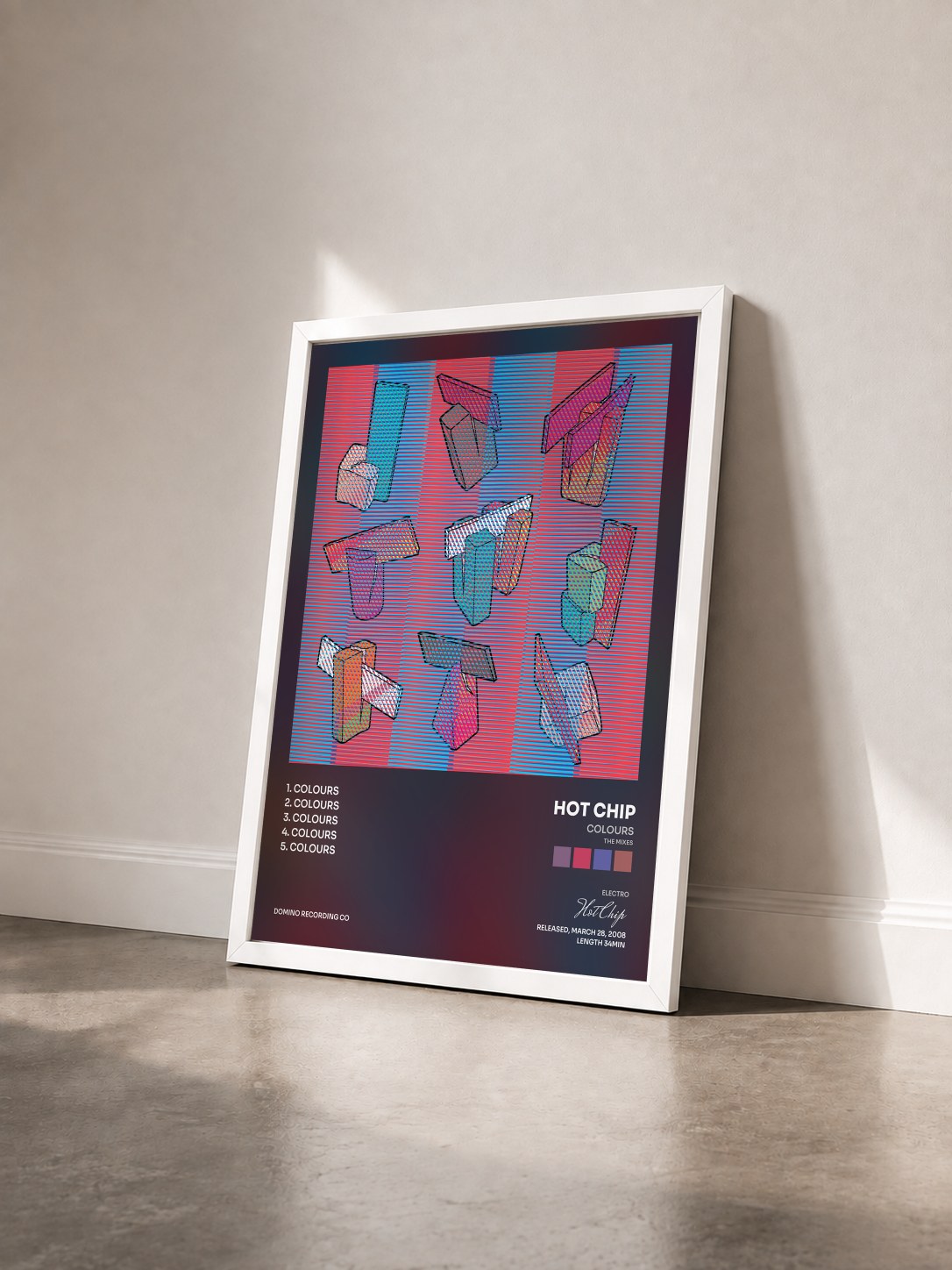 #blanc Tableau de l'album Colours (The Mixes) de Hot Chip vu de trois quarts, cadre blanc