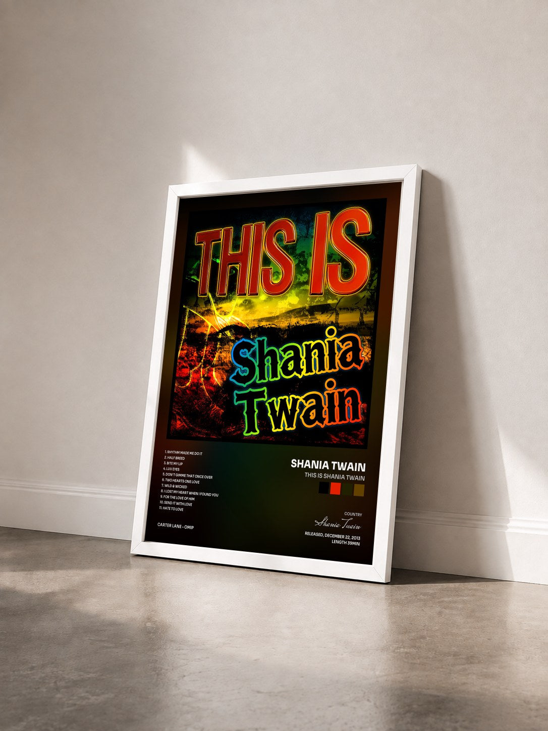 #blanc Tableau de l'album This Is Shania Twain de Shania Twain vu de trois quarts, cadre blanc