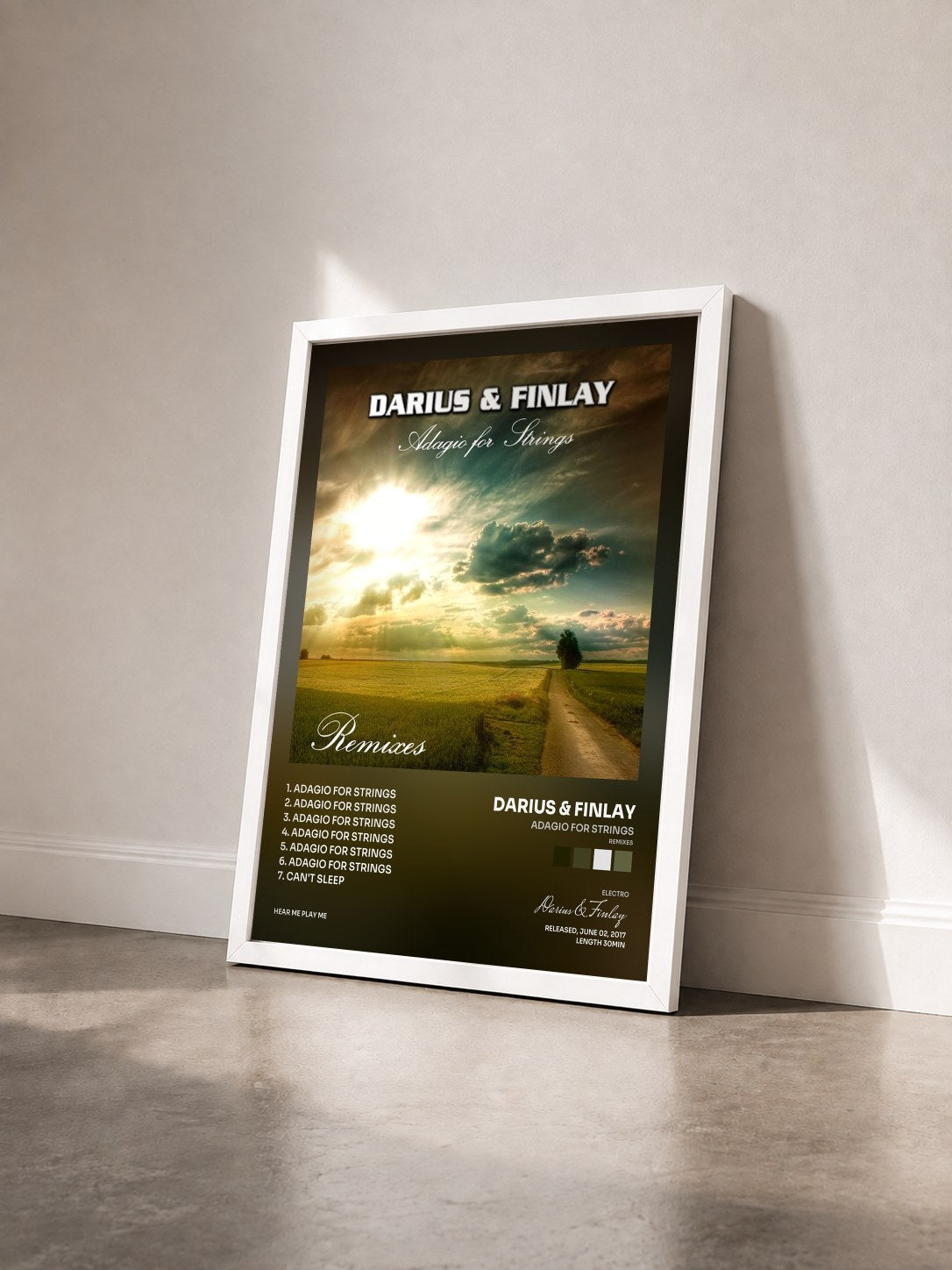 #blanc Tableau de l'album Adagio for Strings (Remixes) de Darius & Finlay vu de trois quarts, cadre blanc
