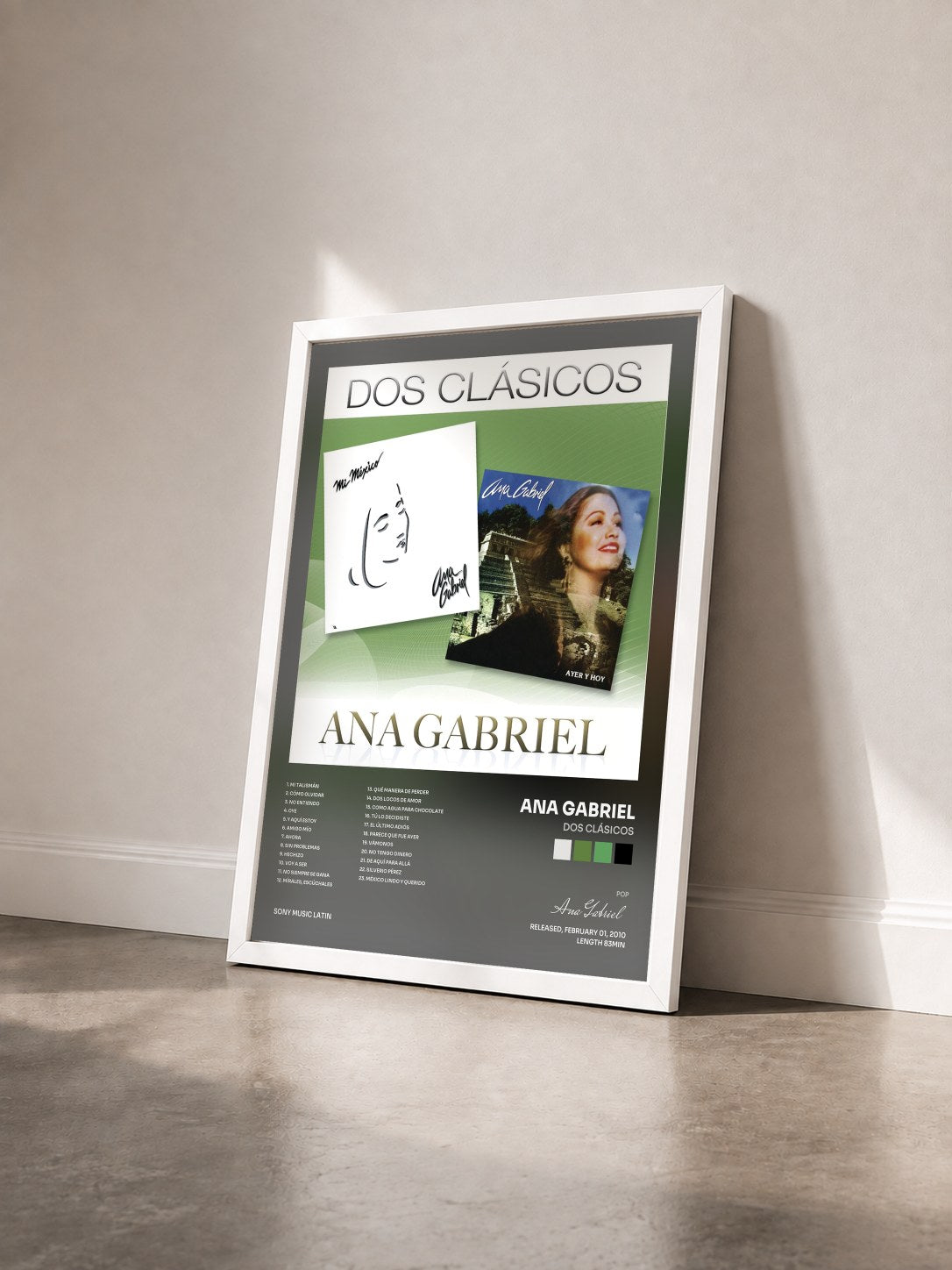 #blanc Tableau de l'album Dos Clásicos de Ana Gabriel vu de trois quarts, cadre blanc