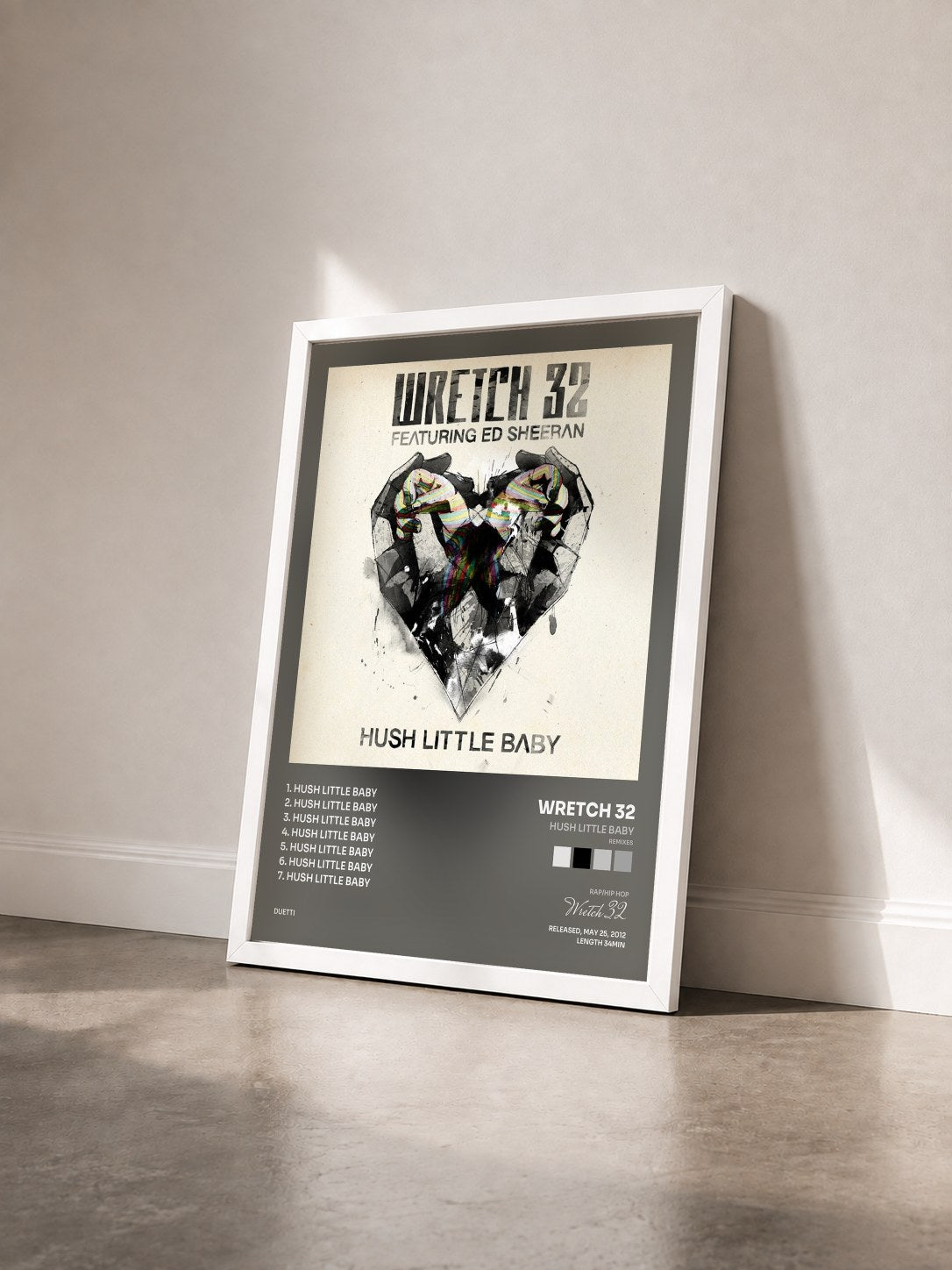 #blanc Tableau de l'album Hush Little Baby (Remixes) de Wretch 32 vu de trois quarts, cadre blanc