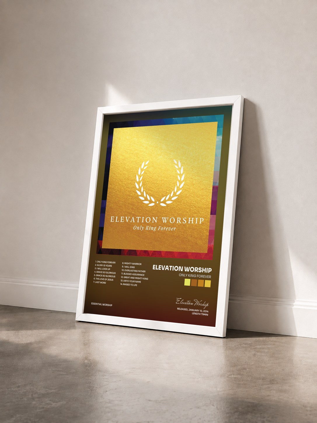 #blanc Tableau de l'album Only King Forever de Elevation Worship vu de trois quarts, cadre blanc