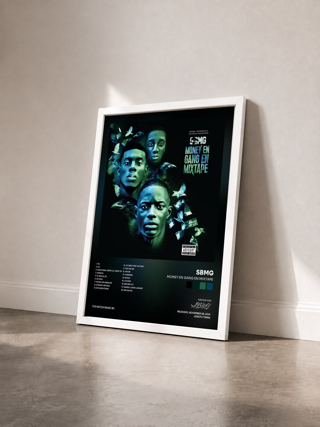 #blanc Tableau de l'album Money En Gang En Mixtape de SBMG vu de trois quarts, cadre blanc