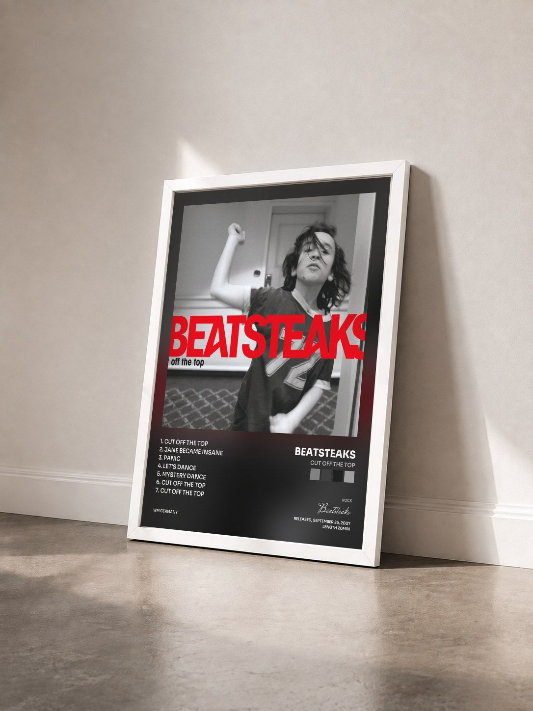 #blanc Tableau de l'album Cut off the Top de Beatsteaks vu de trois quarts, cadre blanc