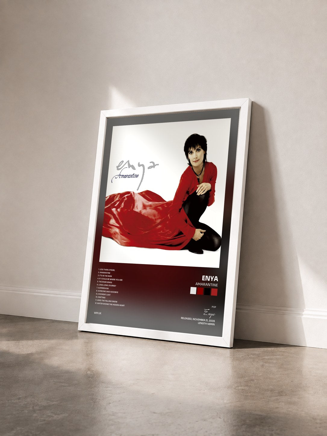 #blanc Tableau de l'album Amarantine de Enya vu de trois quarts, cadre blanc