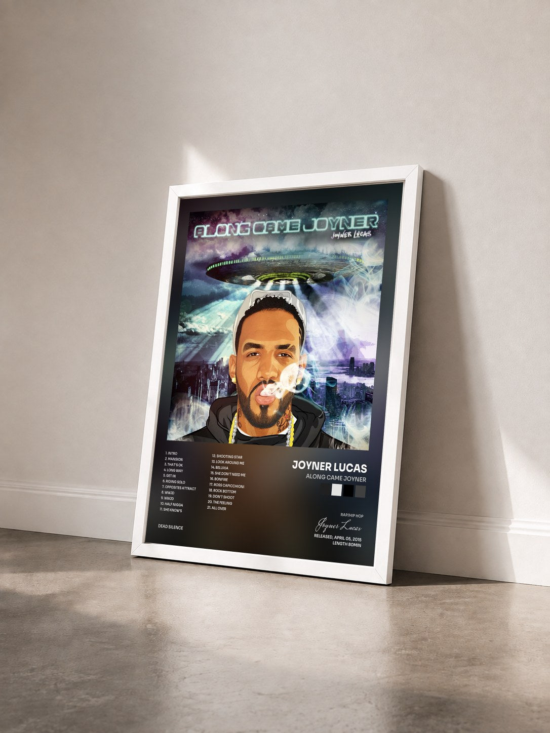 #blanc Tableau de l'album Along Came Joyner de Joyner Lucas vu de trois quarts, cadre blanc