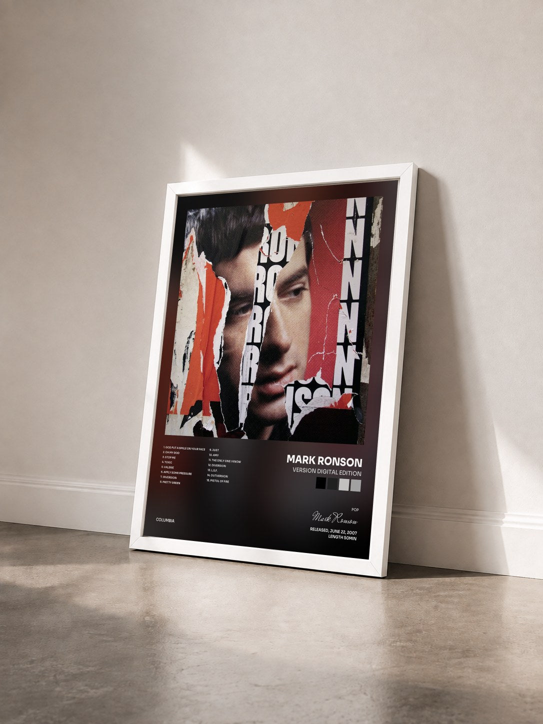#blanc Tableau de l'album Version Digital Edition de Mark Ronson vu de trois quarts, cadre blanc