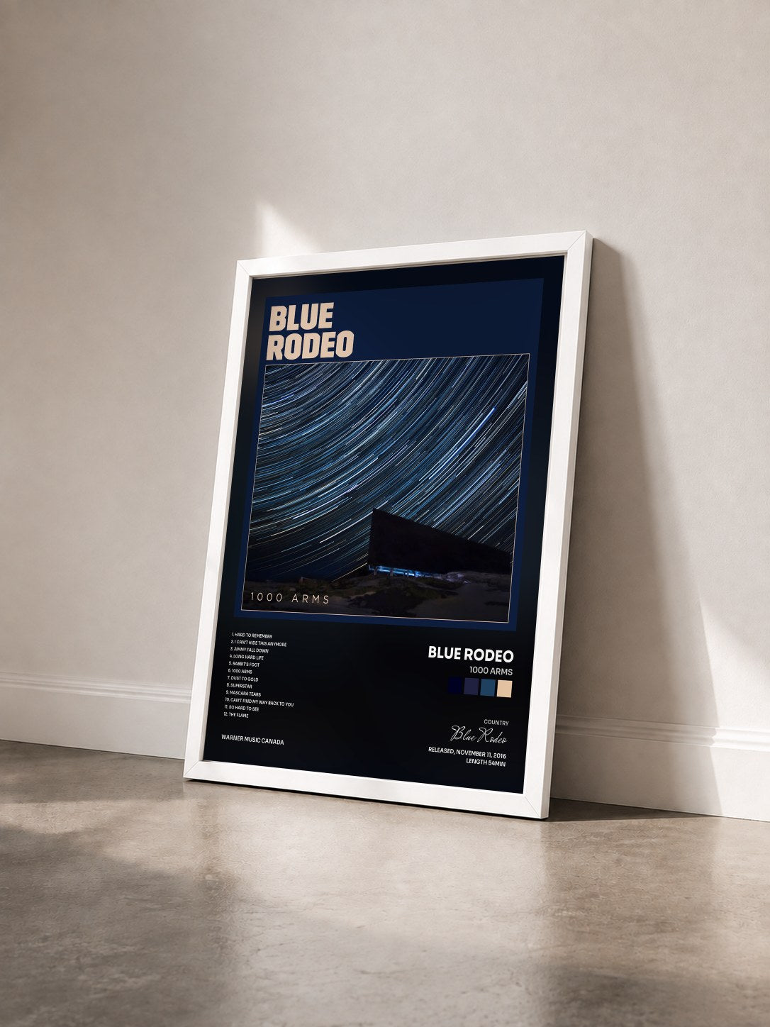 #blanc Tableau de l'album 1000 Arms de Blue Rodeo vu de trois quarts, cadre blanc