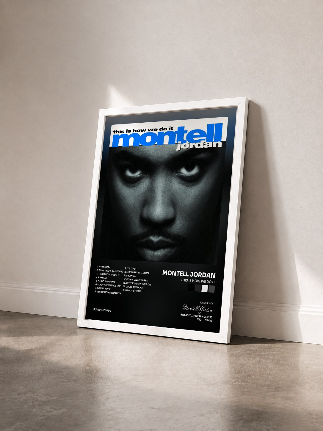 #blanc Tableau de l'album This Is How We Do It de Montell Jordan vu de trois quarts, cadre blanc