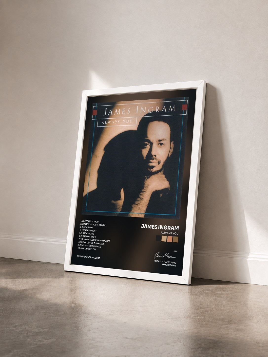 #blanc Tableau de l'album Always You de James Ingram vu de trois quarts, cadre blanc