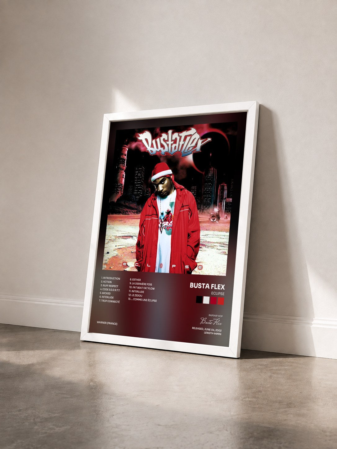#blanc Tableau de l'album Eclipse de Busta Flex vu de trois quarts, cadre blanc