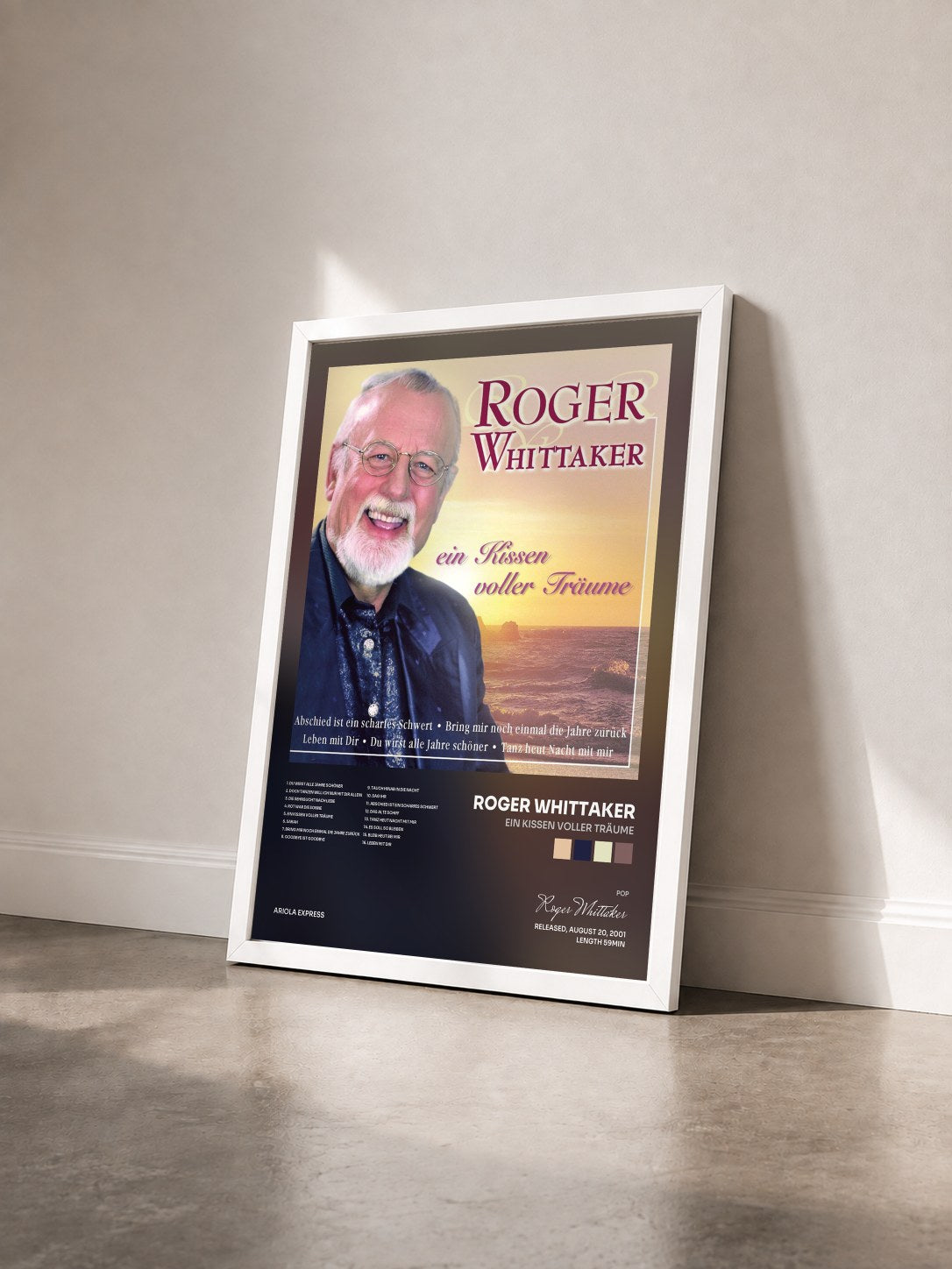 #blanc Tableau de l'album Ein Kissen voller Träume de Roger Whittaker vu de trois quarts, cadre blanc