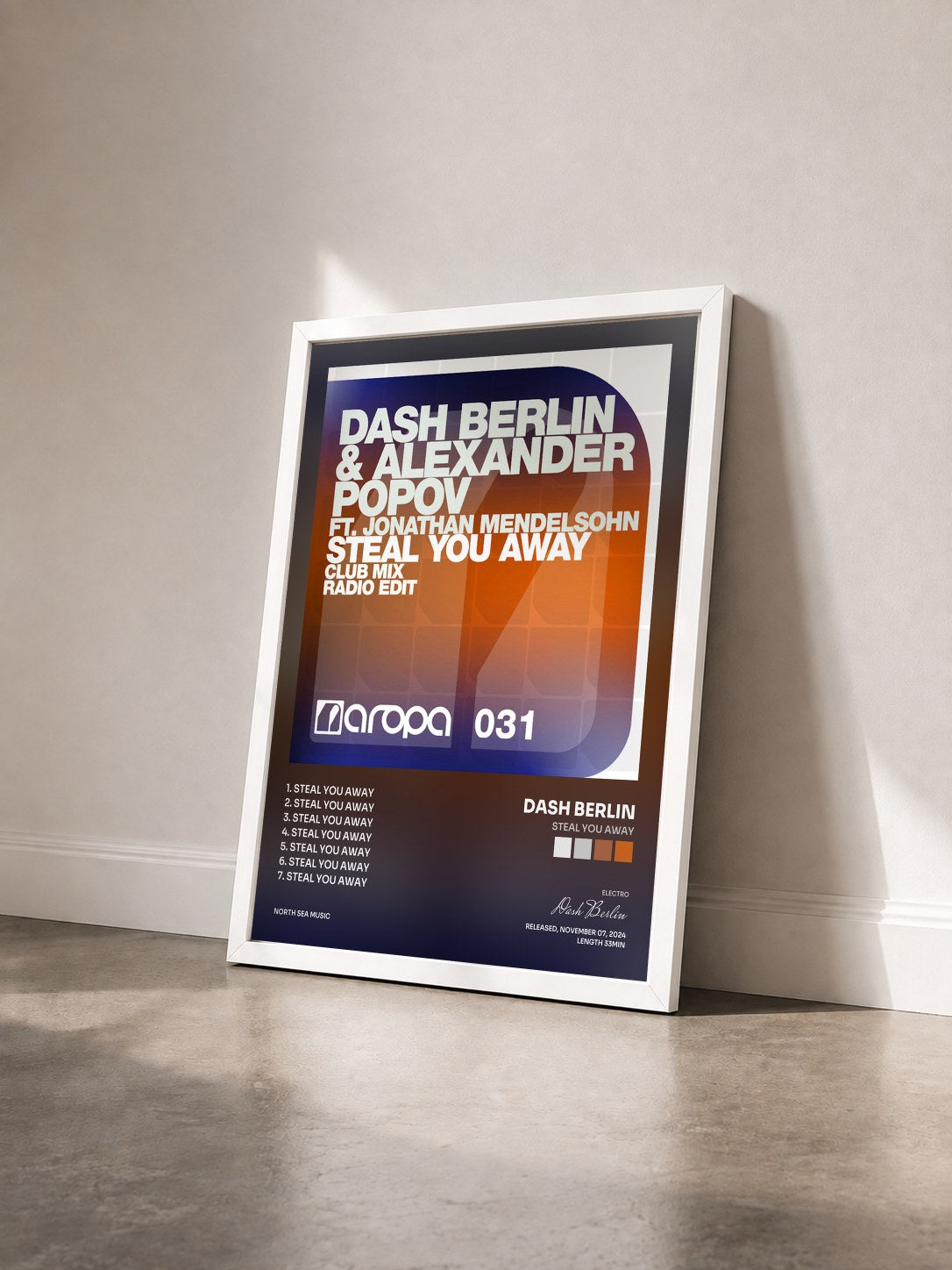 #blanc Tableau de l'album Steal You Away de Dash Berlin vu de trois quarts, cadre blanc