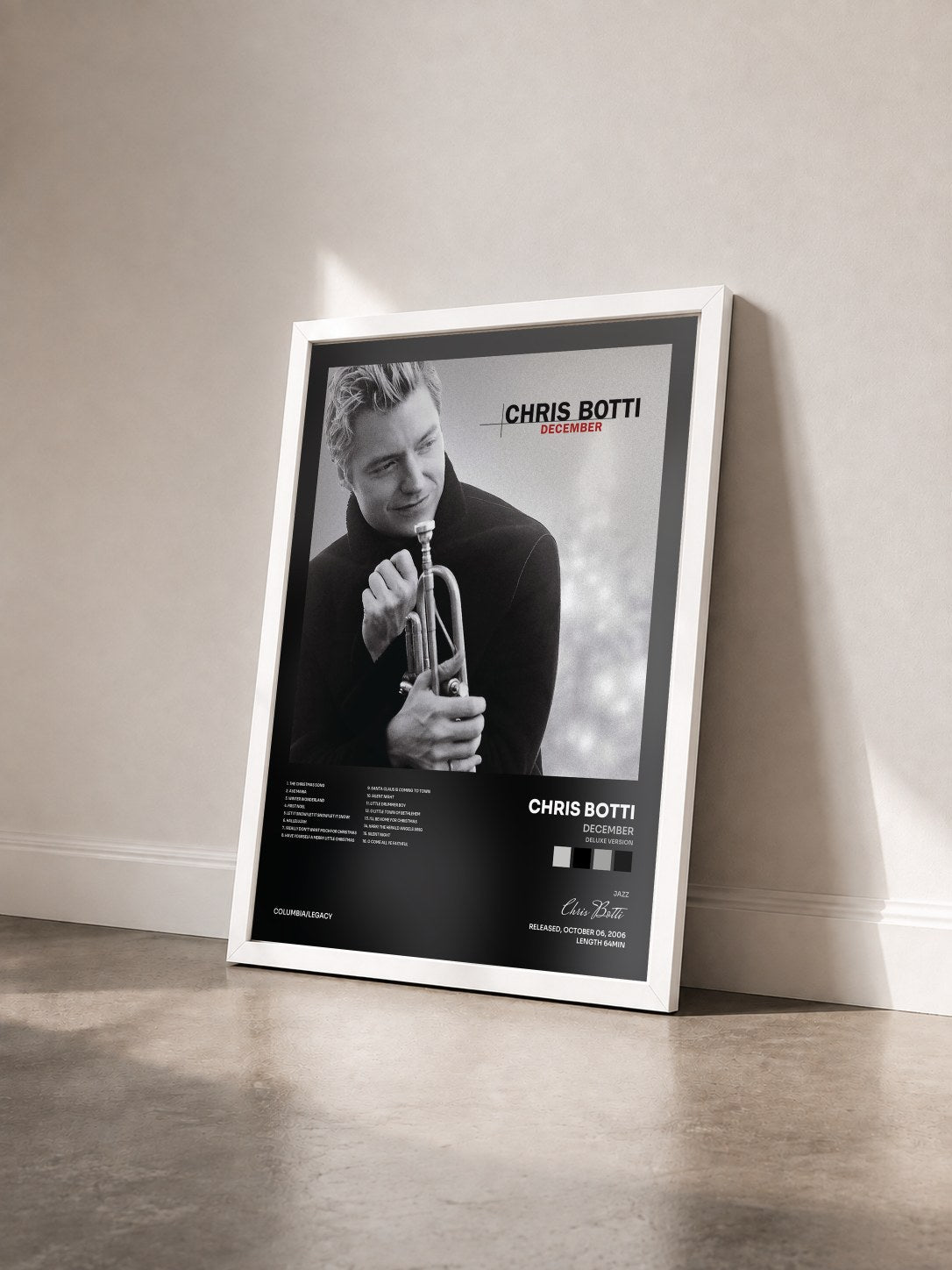 #blanc Tableau de l'album December (Deluxe Version) de Chris Botti vu de trois quarts, cadre blanc