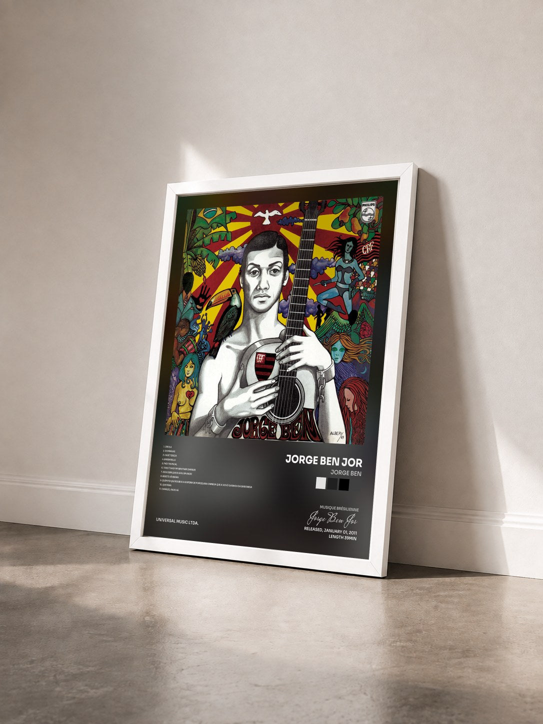#blanc Tableau de l'album Jorge Ben de Jorge Ben Jor vu de trois quarts, cadre blanc