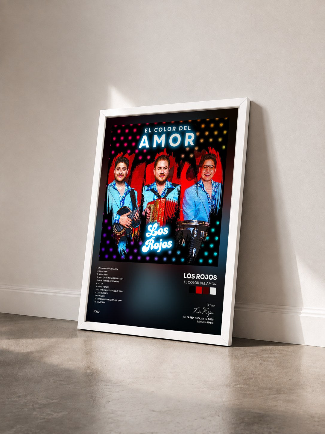 #blanc Tableau de l'album El Color Del Amor de Los Rojos vu de trois quarts, cadre blanc