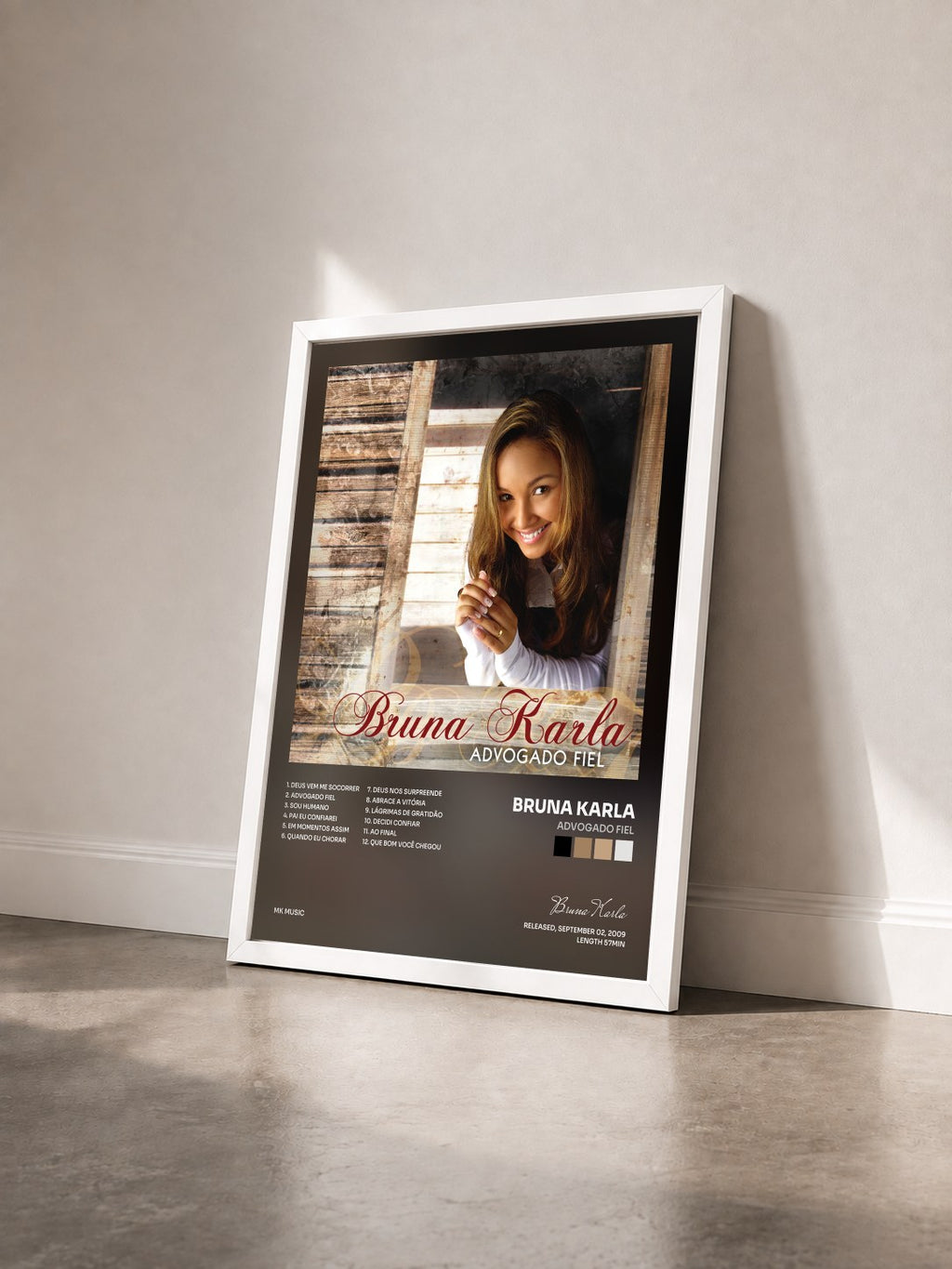 #blanc Tableau de l'album Advogado Fiel de Bruna Karla vu de trois quarts, cadre blanc