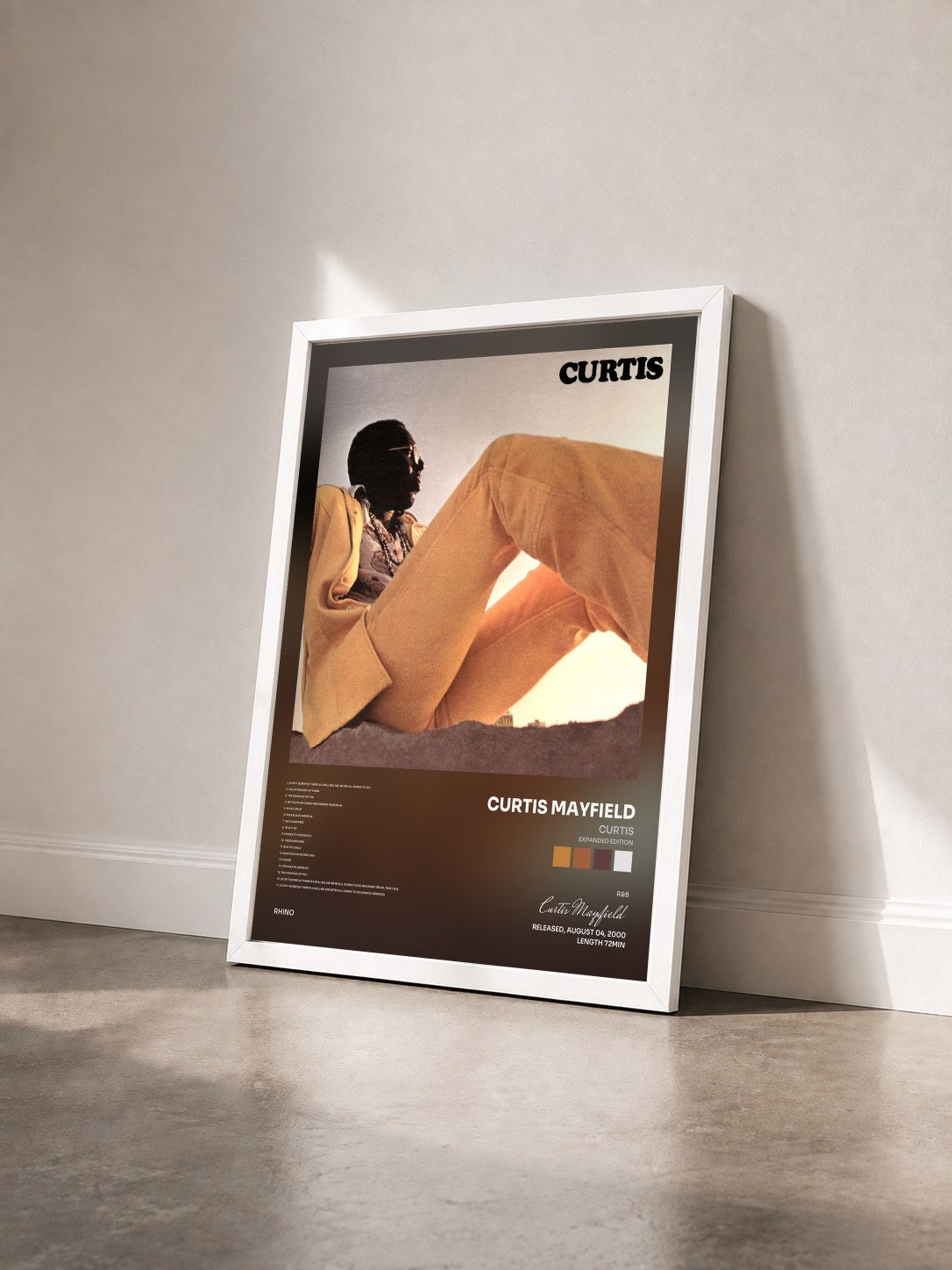 #blanc Tableau de l'album Curtis (Expanded Edition) de Curtis Mayfield vu de trois quarts, cadre blanc