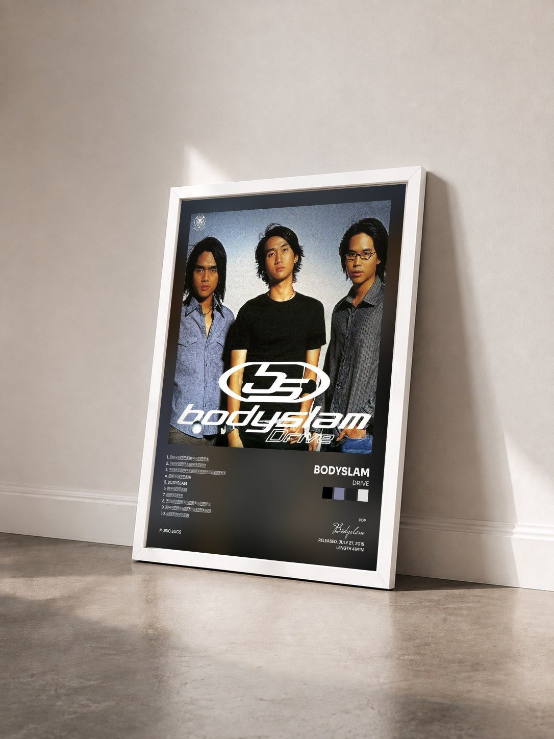 #blanc Tableau de l'album Drive de Bodyslam vu de trois quarts, cadre blanc