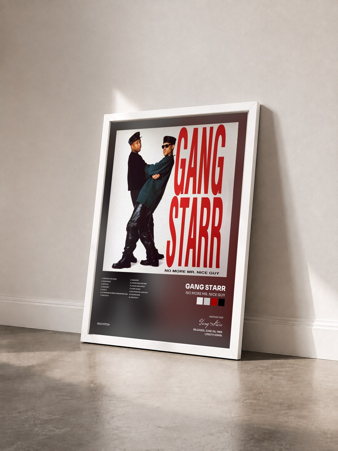 #blanc Tableau de l'album No More Mr. Nice Guy de Gang Starr vu de trois quarts, cadre blanc