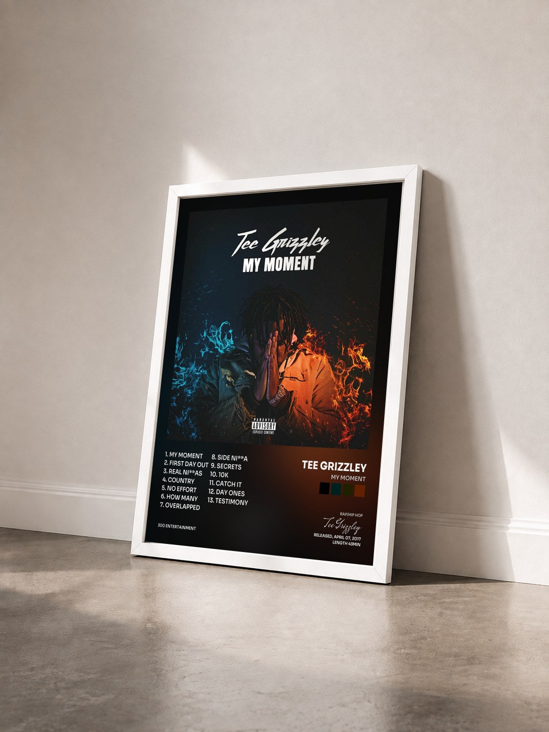 #blanc Tableau de l'album My Moment de Tee Grizzley vu de trois quarts, cadre blanc