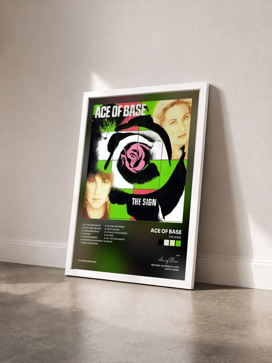 #blanc Tableau de l'album The Sign de Ace of Base vu de trois quarts, cadre blanc