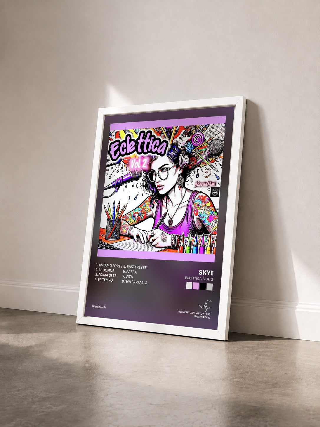 #blanc Tableau de l'album Eclettica, Vol. 2 de Skye vu de trois quarts, cadre blanc