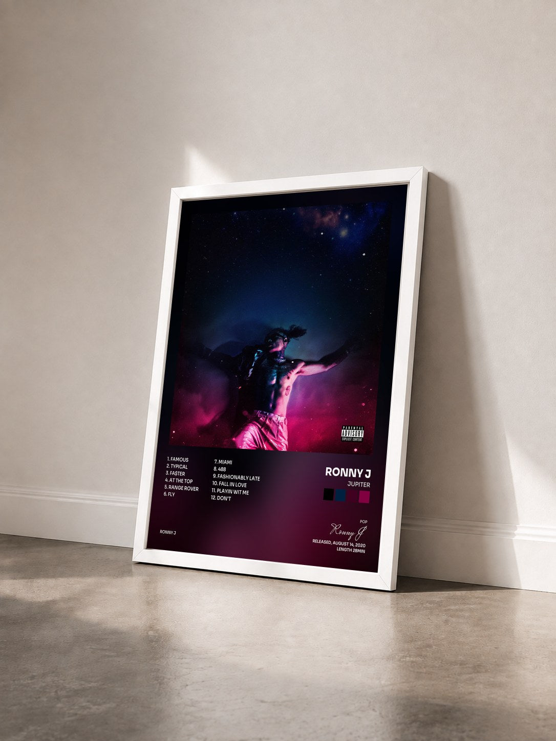 #blanc Tableau de l'album Jupiter de Ronny J vu de trois quarts, cadre blanc