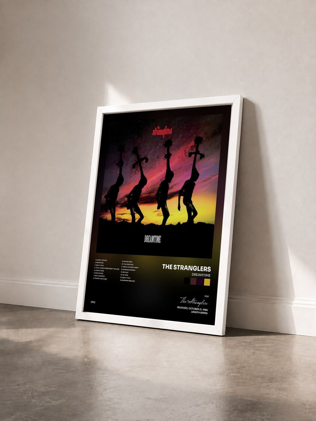 #blanc Tableau de l'album Dreamtime de The Stranglers vu de trois quarts, cadre blanc