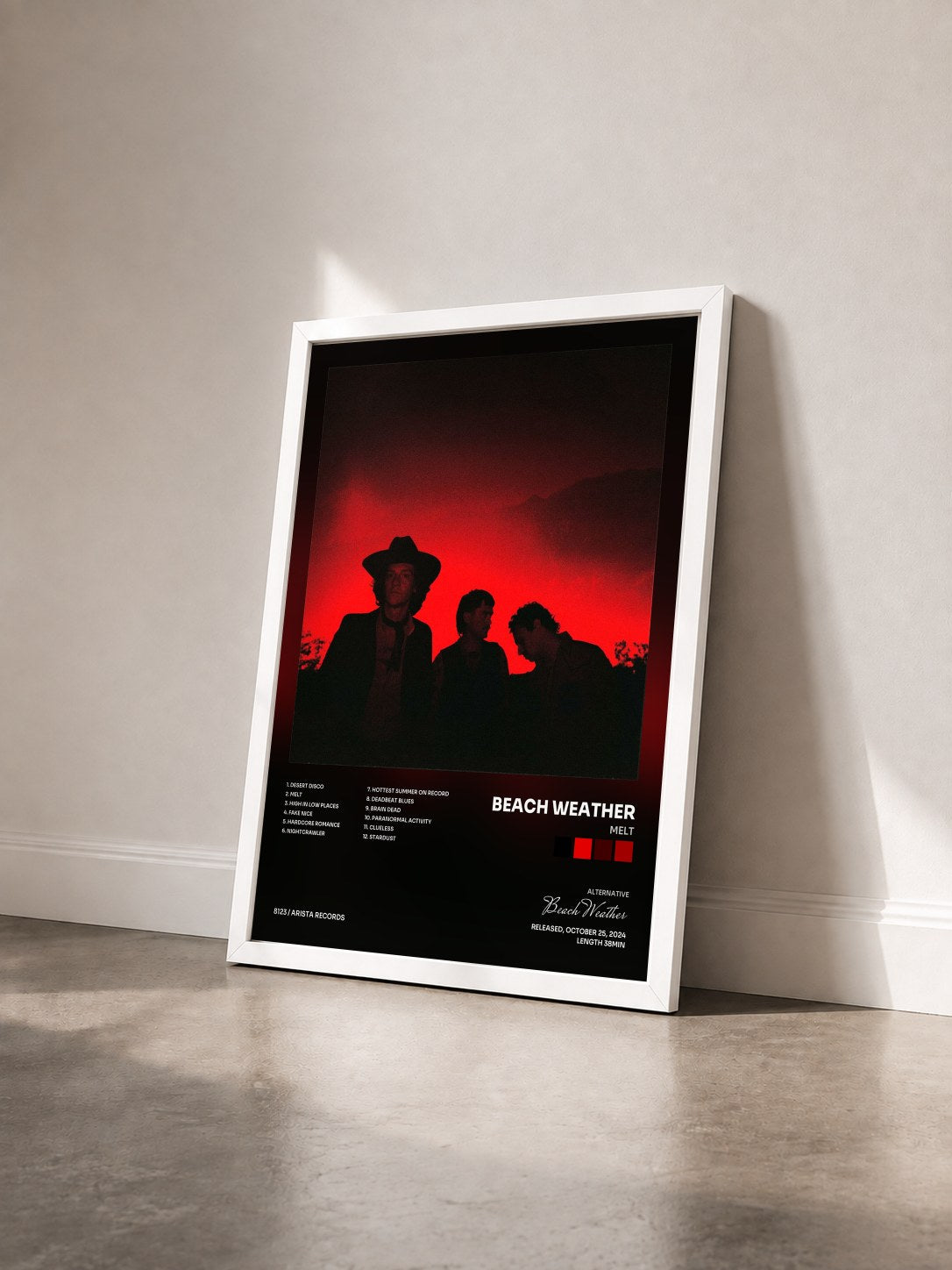 #blanc Tableau de l'album Melt de Beach Weather vu de trois quarts, cadre blanc