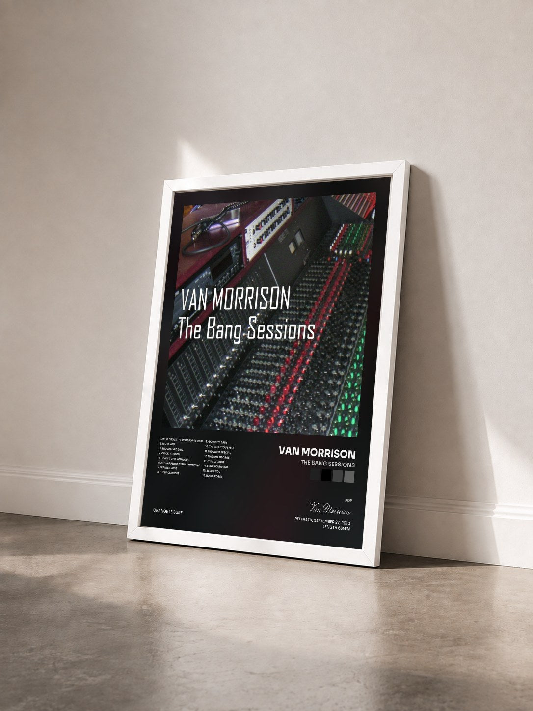 #blanc Tableau de l'album The Bang Sessions de Van Morrison vu de trois quarts, cadre blanc