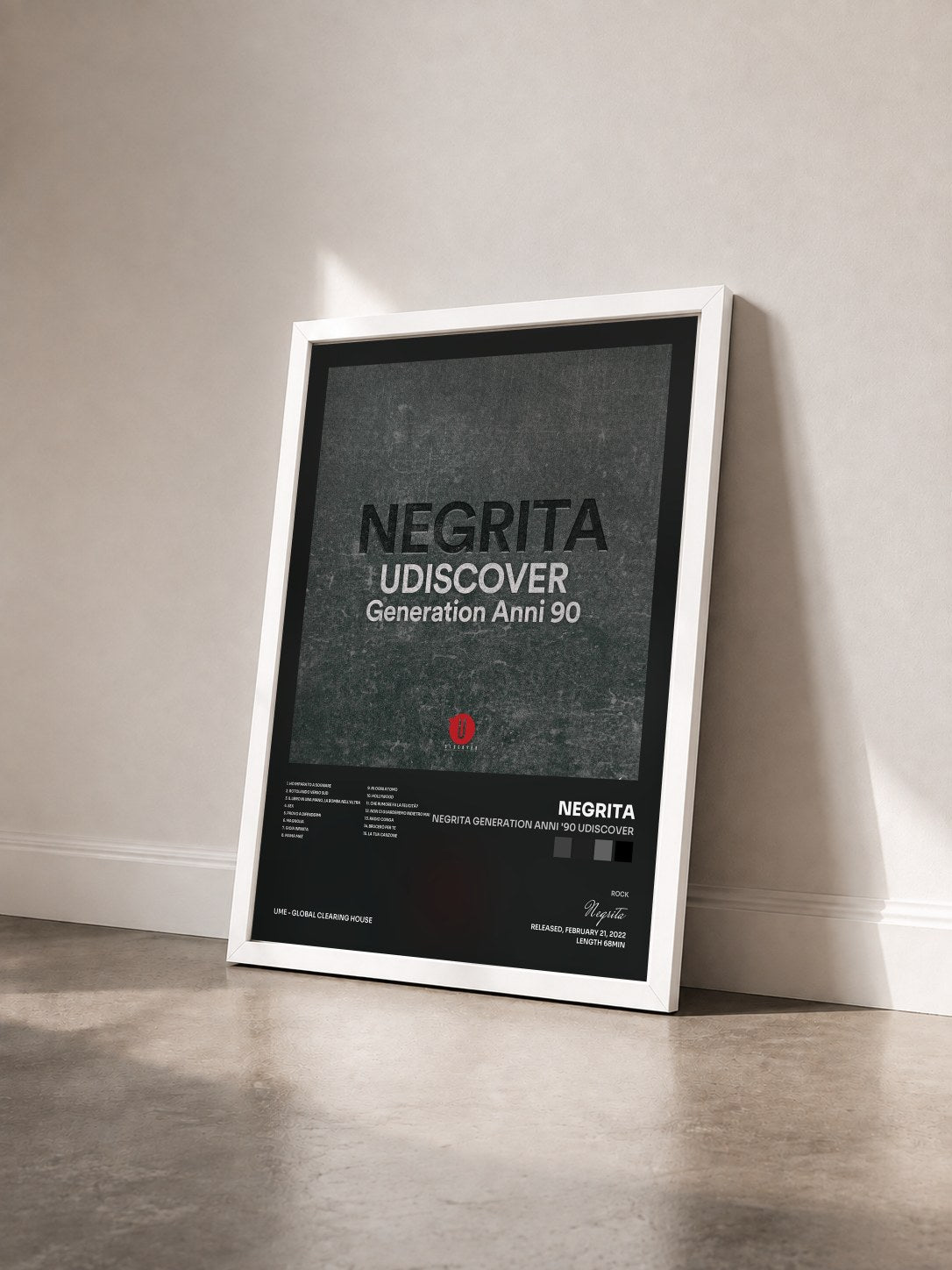 #blanc Tableau de l'album Negrita Generation Anni '90 Udiscover de Negrita vu de trois quarts, cadre blanc