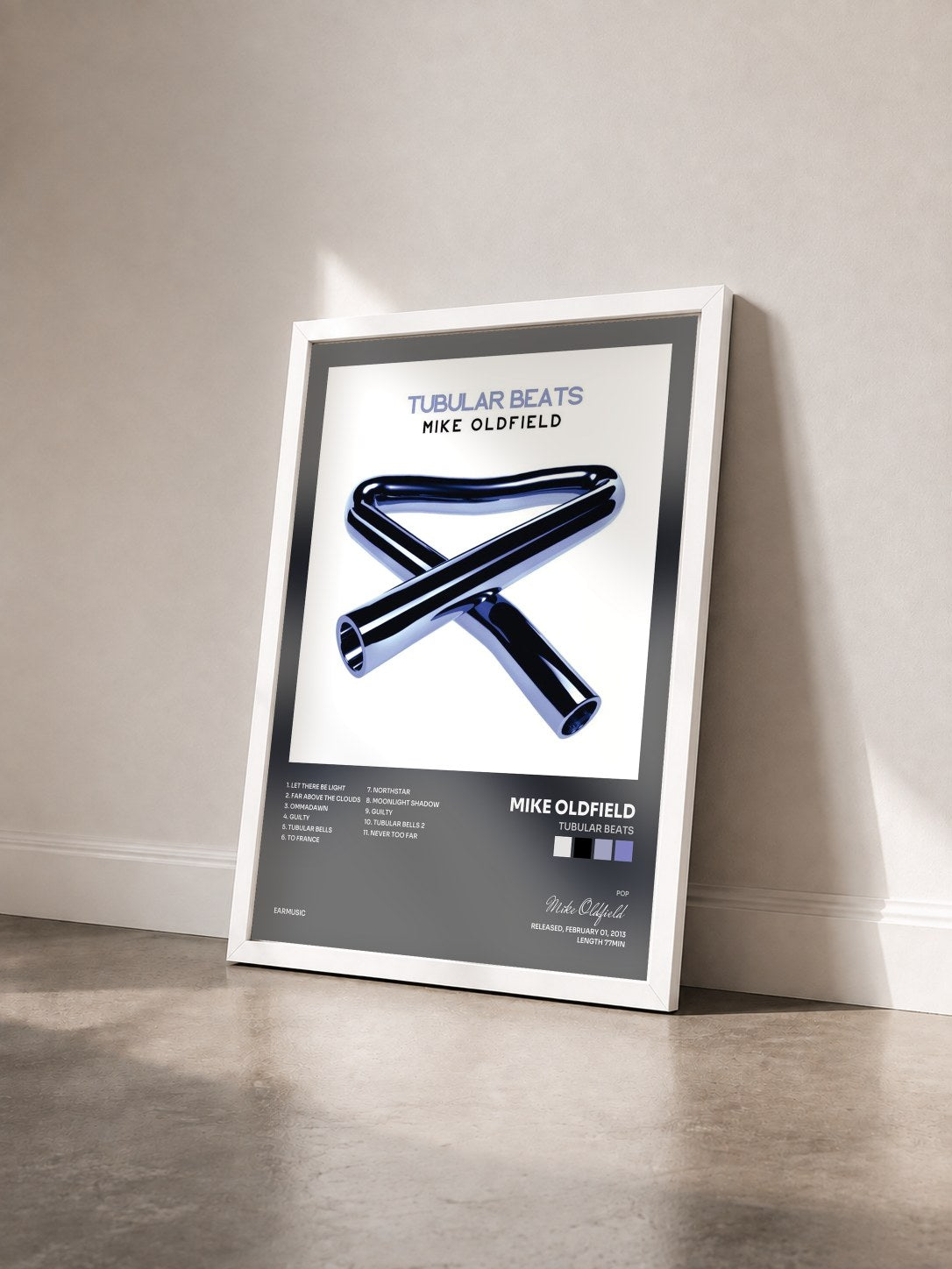 #blanc Tableau de l'album Tubular Beats de Mike Oldfield vu de trois quarts, cadre blanc